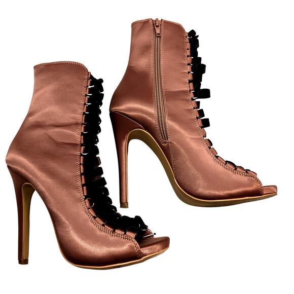 Steve Madden 7.5 Stilettos Women's Pink Ankle Boots Lace Up Shoes - Picture 3 of 7